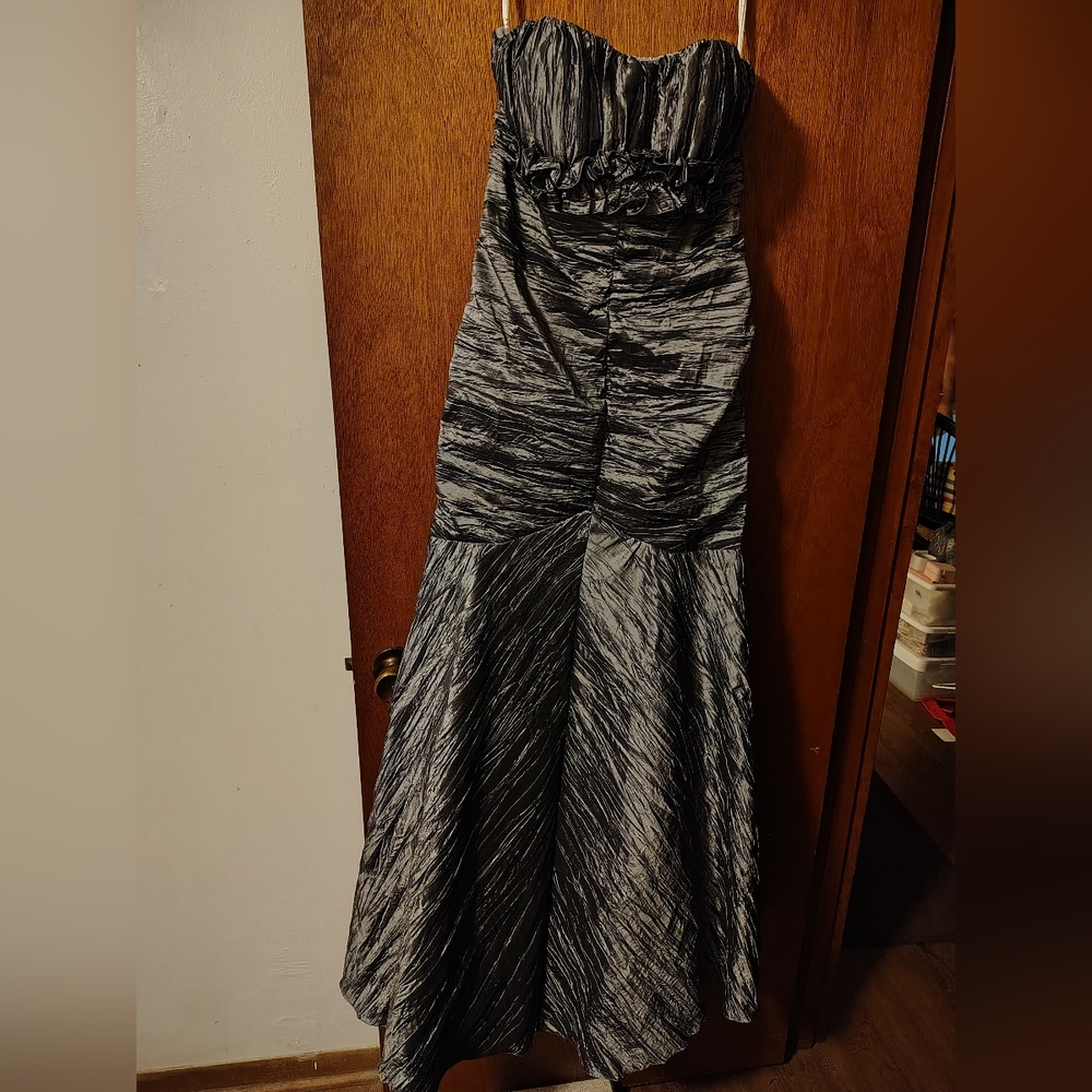 Bari Jay Elegant Strapless Black and Gray Gown